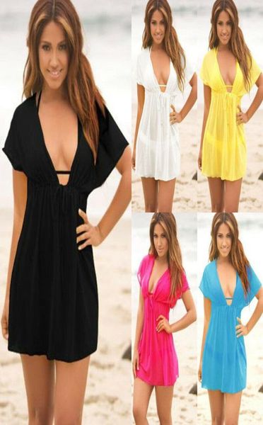 

women ladies boho beach summer deep v neck lace up kaftan sarong wear swimwear bikini harajuku feminina shirt femme blouse8181126, White;black