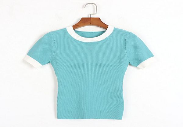 

226 2022 milan runway spring summer brand same style sweater pink black white blue yellow short sleeve crew neck wome7587781, White;black