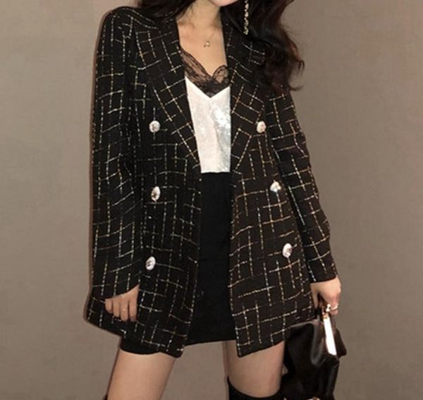 

tailor shop custom made the new temperament small fragrance suit jacket women039s midlength plaid doublebreasted slim fit4228845, White;black