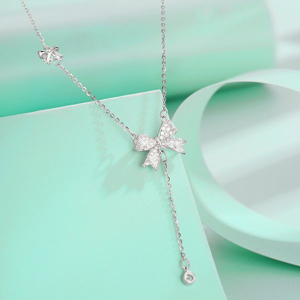 

silver necklace female china-chic minority bow pendant full of diamonds tassels temperament personality collar chain jewelry