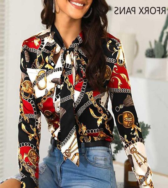

womens tied neck chain print casual shirt long sleeve blouse asian size s2xl7508942, White