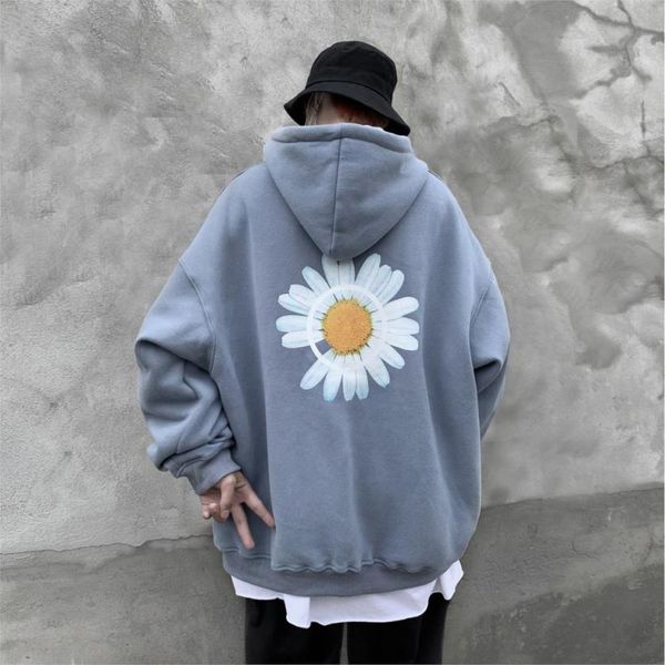 

men 2020 spring and autumn loose hooded sweatshirts mens harajuku daisy print warm coat hoodies male oversize pullovers sweatshirt9810652, Black