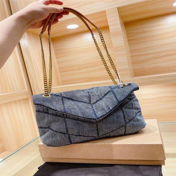 

new blue suede shoulder bag layer cowhide chain rectangular double strap v line messenger letter buckle ladies fashion 2347