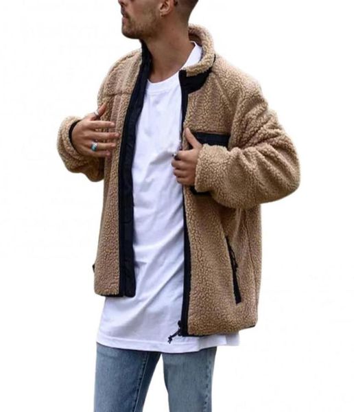 

men039s jackets men jacket winter long sleeve stand collar faux fleece zipper pocket warm keeping coat drop chaquetas hombremen5479639, Black;brown