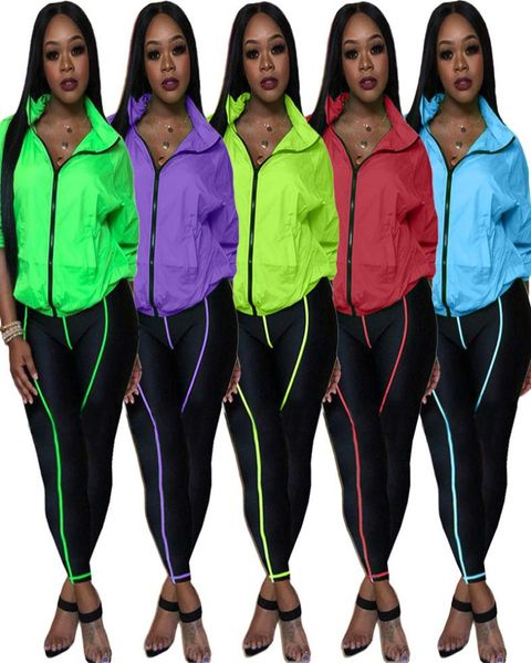 

women sports two piece tracksuits sets fall winter long sleeve zipper windbreaker jacket bodycon legging pants outfits sweatsuit c2157563, Gray