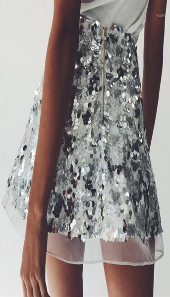 

skirts women fashion mesh sequins skirt ladies elegant aline mini8821303, Black