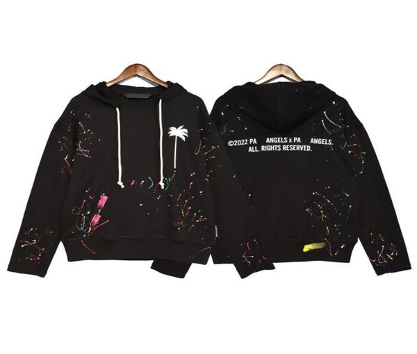 

springsummer 22 men039s black painted palm tree print casual heavyweight hoodie9837521