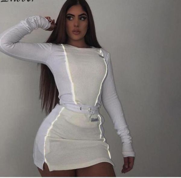 

two piece dress nibber fashion reflective patchwork sportswear 2pieces sets femme 2021 white knitting women tee mini shirts s5334840