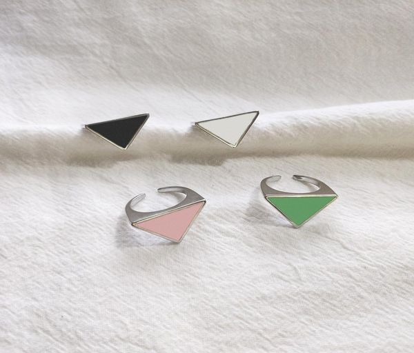 

new inverted triangle opening rings black white green pink letter p brass for women fashion jewelry6711115, Silver