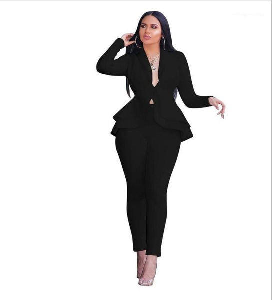 

lotus leaf hidden breasted long sleeved suit slim trousers two piece suit womens solid color professional suit4356498, White;black