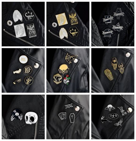 

qihe 25pcsset goth punk brooches for men dark lapel pins skull devil bat coffin skeleton gothic jewelry2963030, Gray
