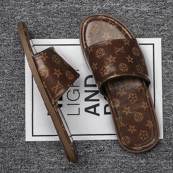 

fashion men's and women's summer high-end leather slippers sandals beach slide fashion indoor shoes size 40-45, Black