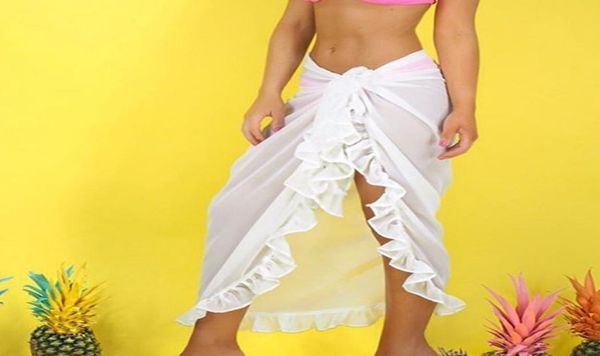

ruffle chiffon cover up skirts 2019 swimwear women high waist beach bikini cover up wrap scarf swimwear pareo sarong9346269, White;black