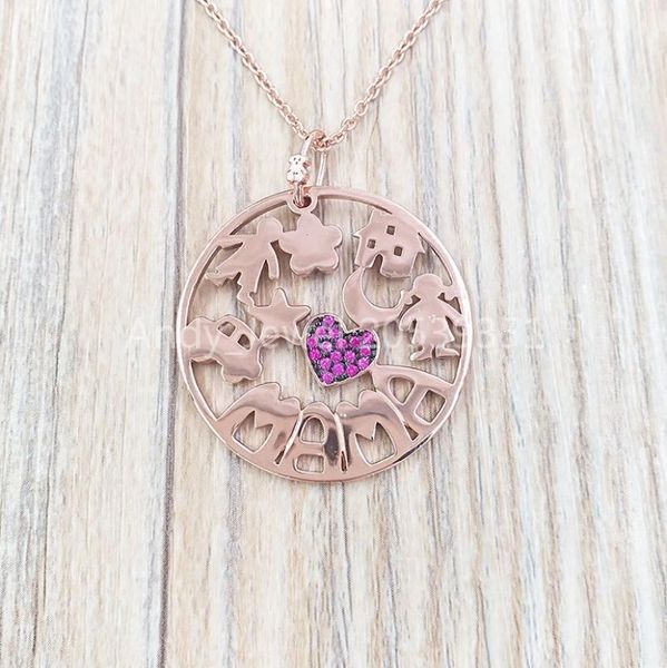 

authentic 925 sterling silver pendants bear mama necklace in rose gold vermeil with ruby and black cord fits european bear jewelry6717247