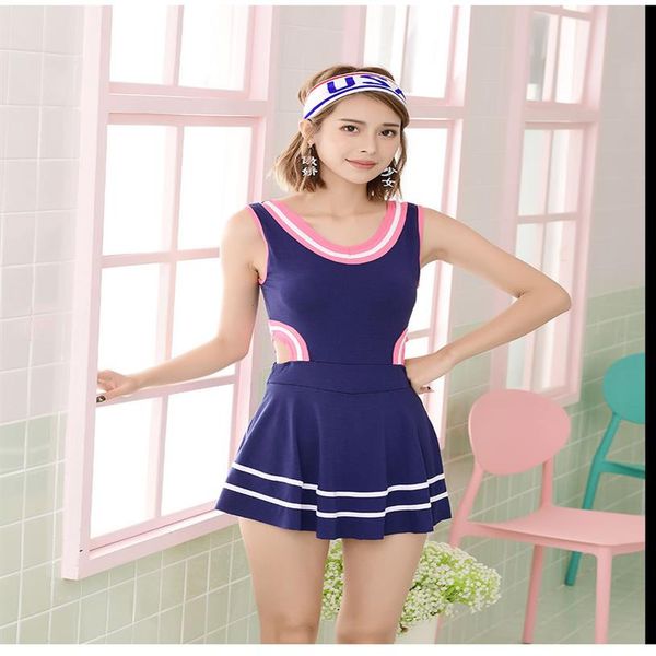

swimming suit hollow split skirt flat angle spring large size swimsuit conservative solid232g
