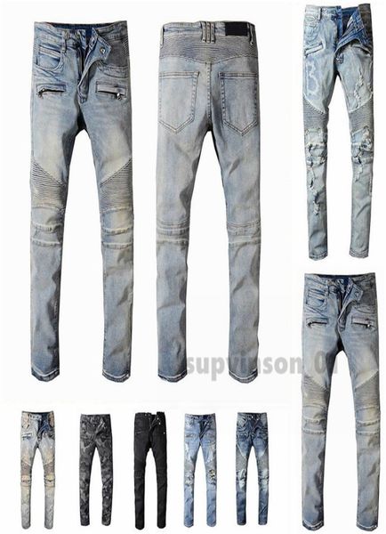 

balmianss mens designer jeans distressed black ripped biker slim fit motorcycle bikers denim for men s fashion mans black pants po9617801, Blue