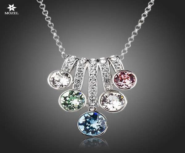 

wholesale mozel rovski elements platinum plated 5 series flower with colorful stellux austrian crystals pendant necklace tn01431708995, Silver