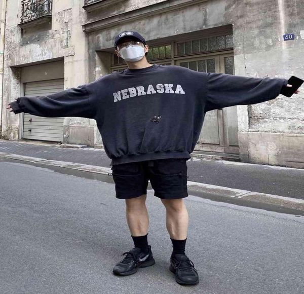 

raf archive slogan print wash black old destroy high street vibe loose crew neck pullover nrup6420924