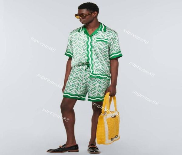 

printed silk shorts 2022ss men designer sets short sleeves shirts sets9389015, White;black