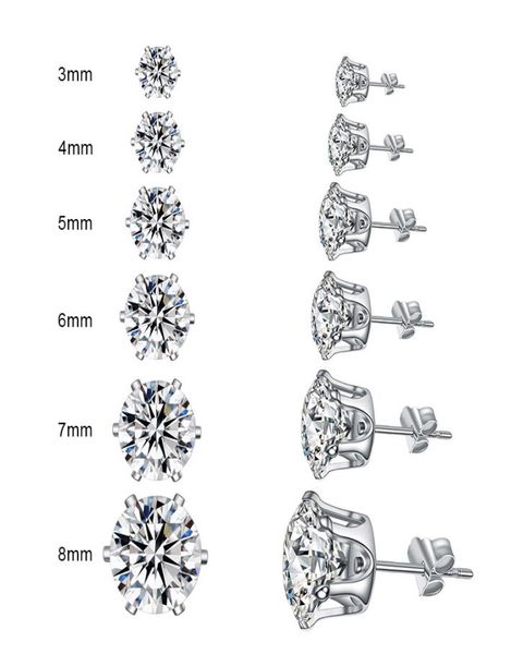 

2020 fashion crown cz stud earrings for women classic 3mm8mm shining zircon stud earring silver color ears for men crystal earrin5246767, Golden;silver