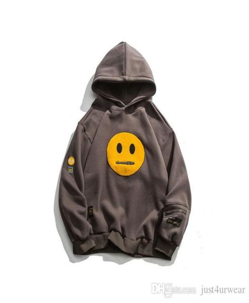 

mens zipper pocket smile face patchwork fleece hoodies sweatshirts streetwear mens hip hop casual pullover hooded male 2339343, Black
