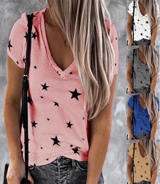 

women v neck printed stars loose casual short sleeve tshirt ladies clothing bottoming wild tshirt plus size s2xl2047690, White