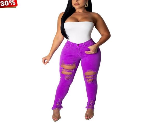 

plus size ripped jeans 2020 women denim hole high waist hole hollow out pencil long pants classic active wear fashion trousers4216020, Blue