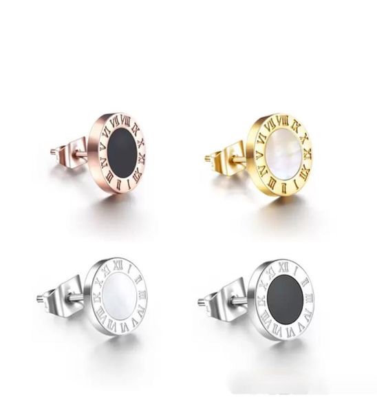 

luxury designer jewelry women stud earrings 18k stainless steel men gold earrings with onyx and shell rock punk round wedding gift5691048, Golden;silver