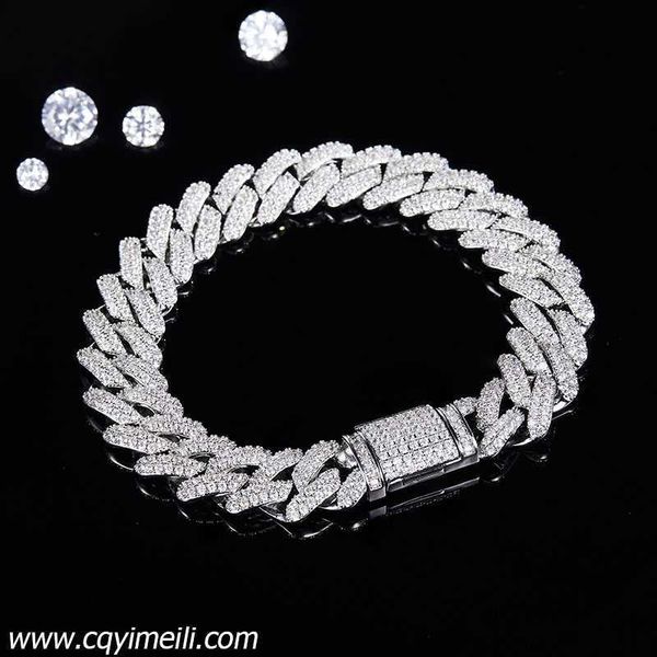 

s925 sterling silver 14mm wide white d vvs moissanite men's cuban chains chunky hip hop necklace jewelry
