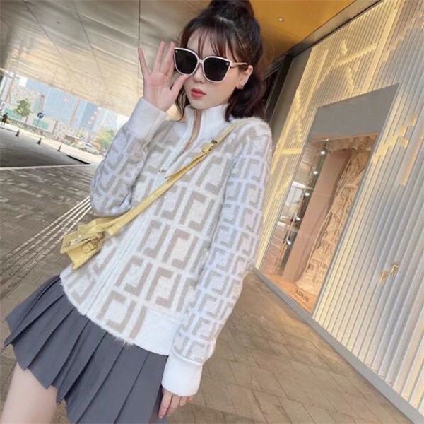 

autumn new original brand designer f women's sweater classic printed letters cardigan zipper collar long sleeve cashmere sweater top, White;black