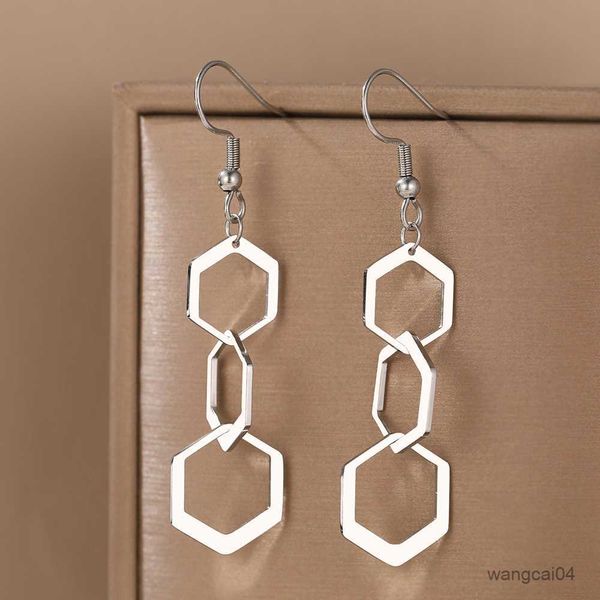 

charm stainless steel earrings simple geometric hexagon three-dimensional design fashion pendants earrings for women jewelry gift r230901, Golden