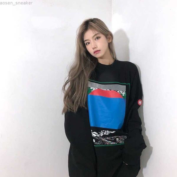 

new arrival casual oversize cavempt c.e crew neck abstract painting sunset sweatshirts cav empt couple clothes, Black