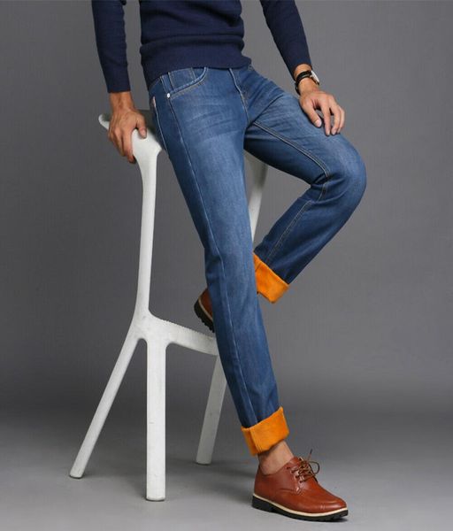 

men039s jeans men winter thermal fleeced lined denim long pants casual warm trousers for office travel nfe993806370, Blue