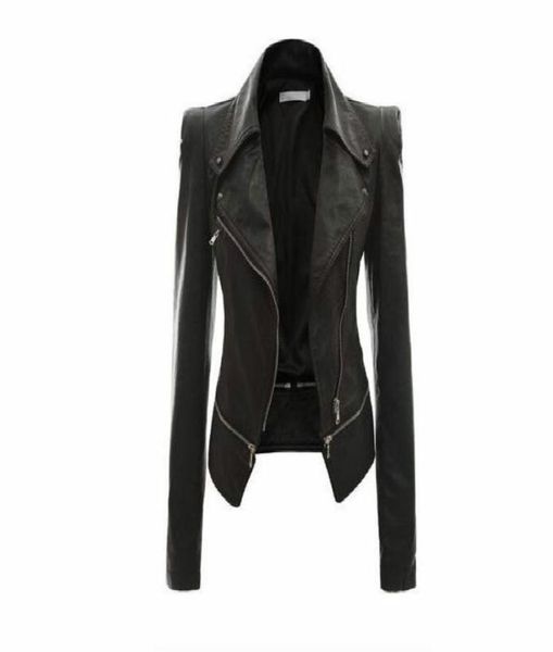 

whole women leather jacket rivet zipper motorcycle jacket turn down collar chaquetas mujer argyle pattern leather jacket s3x7477246, Black