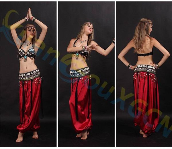 

shell bar belt lantern pants set belly dance dress dancer performance costume set modal jazz latin dance clothes training sui9333485, Black;red