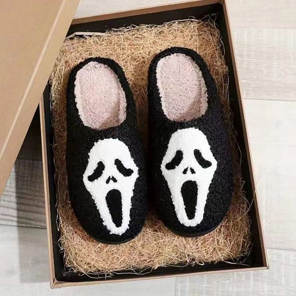

slippers ghostface pumpkin halloween womens embroidered home flip flops floor gifts 230831, Black