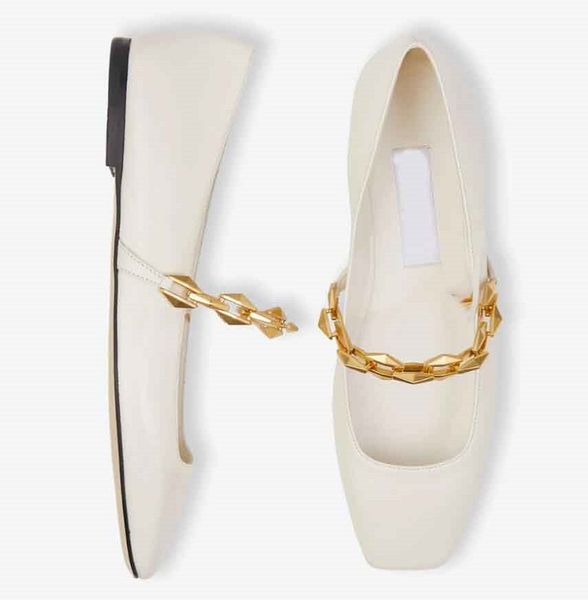 

fashion women diamond tilda sandals shoes nappa leather with gols chain strap square toe flat white black comfort lady casual walking eu35-4