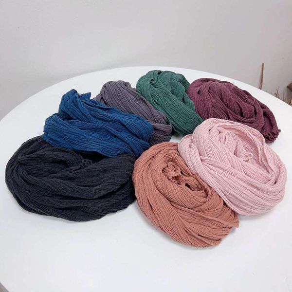 

japanese style thin long wrinkled hemp scarf shawl neck protection accessories all kinds, Blue;gray