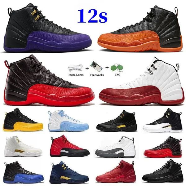 

jumpman 12 12s basketball shoes brilliant orange cherry black white flu game hyper royal muslin university winterized men trainers sports sn
