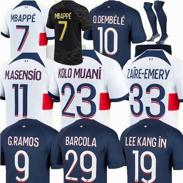 

2023 2024 m.asensio mbappe kolo muani soccer jerseys kang in lee skriniar zaire-emery n.mendes ugarte o.dembele hakimi barcola g.ramos footb, Black;yellow