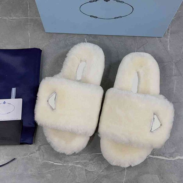 

designer slippers luxury flat bottomed women's sandals black gray white triangular plush slippers women's fashion brand sizes 35-4