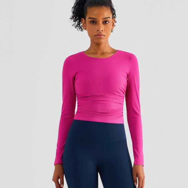 

yoga lu lu lemon women's t-shirt women's long sleeve flexible high waist shirt slim sports shirt hard fiess gym quick drying sport