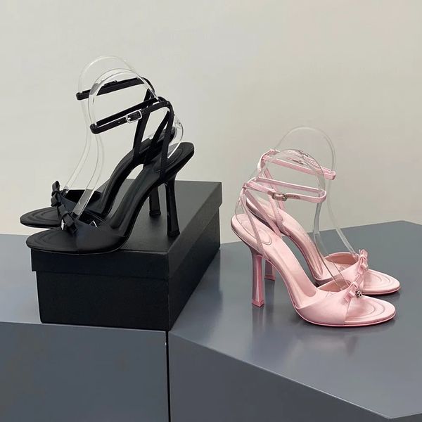 

high-heel satin cotton soft fabric sandals stilletto heels 8.5cm 10cm fashion peeptoe women's luxury designers leather outsole evening, Black