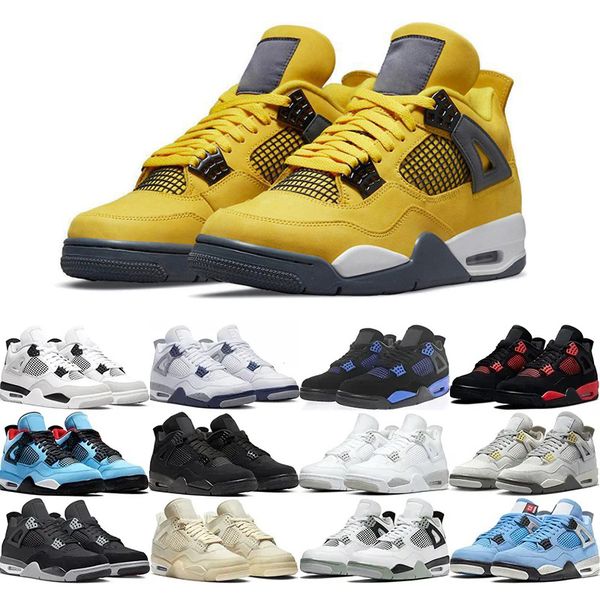 

basketball shoes 4s men women jumpman 4 flat sports shoes black cat midnight navy military black white oreo sail bred red thunder fire red p