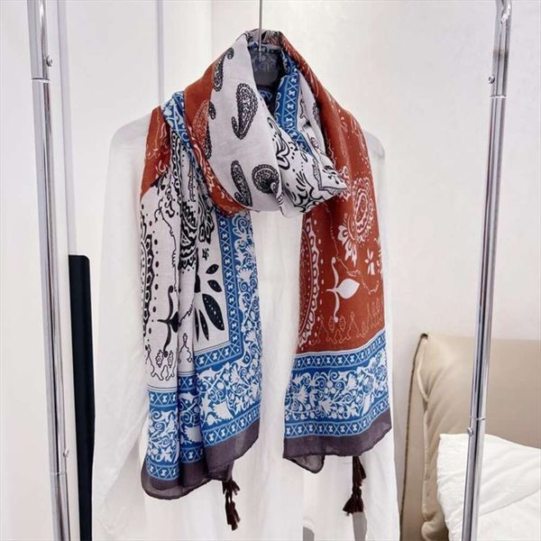 

yunnan tibet qinghai neckerchiefs spring and autumn cotton linen scarves womens beach shawls long wild ethnic style, Blue;gray