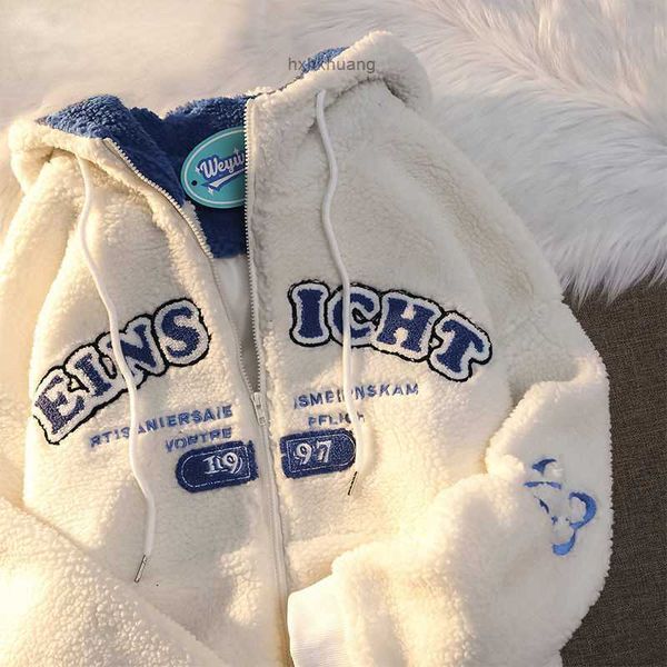 

women s hoodies sweatshirts fleece cardigan sweater american retro sweatshirt hooded lamb wool high street zip up autumn and winter womens 2, Black