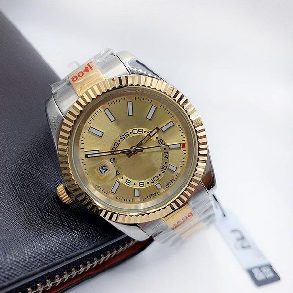 

dwell watchs 42mm automatic sky waterproof lujo men mechanical watches 904l steel black luminous strap wristwatches reloj de movement g cthc, Slivery;brown