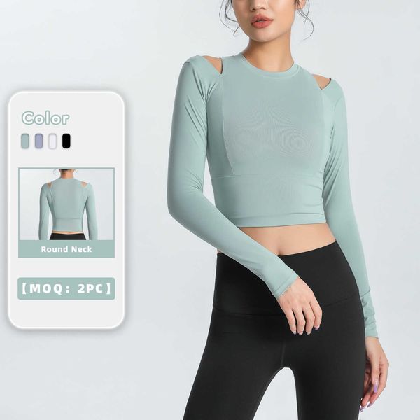 

sport lu lu long sleeve women hollow out crop yoga slimming gym athletic