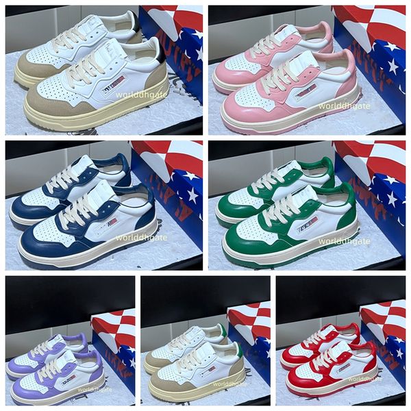 

luxurys designer mens women autry flat casual shoes platform black white panda pink rose yellow green skate low men autrys trainers jogging