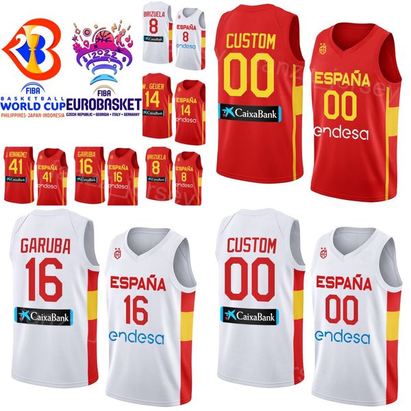 

printed spain 2023 world cup basketball 16 usman garuba jerseys 4 alberto diaz 8 dario brizuela 21 alex abrines 9 ricky rubio 13 marc gasol, Black;red